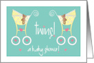 Baby Shower Invitation for Twins Two Yellow Strollers and Teddy Bears card