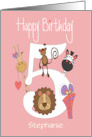 Hand Lettered Birthday Five Year Old with Animals and Custom Name card