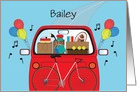 Off to College with Custom Name, Stuffed Red Car with Balloons card