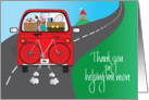 Thank you for Helping with Move, For Girl, Red Car with Boxes card