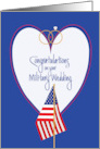 Military Wedding Congratulations with U.S. Flag, RIngs and Heart card