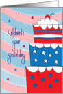 Military Birthday, Red, White and Blue Birthday Cake with Stars card