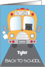 Hand lettered Back to School with Yellow Bus and Custom Student Name card
