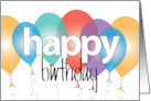 Hand Lettered Happy Birthday with Row of Colorful Balloons card