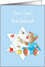 Sweet Rosh Hashanah for Girl, Star of David, Bear and Honey card