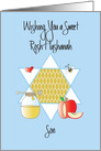 Rosh Hashanah for Son, Honey, Apples, Star of David & Honey Bee card