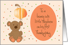 First Thanksgiving for Nephew, Bear with Pumpkin Balloon card