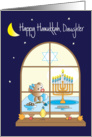 Hanukkah for Daughter, Bear with Bow Admiring Menorah card