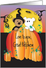 Halloween for Great Nephew, Pumpkin Peeker Costumed Bears card