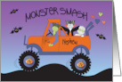 Monster Mash Halloween for Nephew Monsters Riding in Monster Truck card