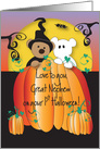 First Halloween for Great Nephew, Pumpkin Peeking Bears card