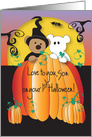 First Halloween for Son, Pumpkin Peeking Halloween Bears card