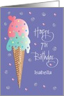 Hand Lettered Birthday for 7 Year Old, Ice Cream Cone & Custom Name card