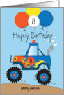 Hand Lettered Monster Truck Birthday for 8 Year Old with Custom Name card