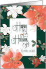 Christmas for Outstanding Boss Holiday Floral Monitor and Latte Cup card