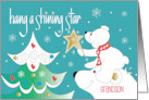 Christmas for Grandson Hang a Shining Star White Polar Bears and Star card