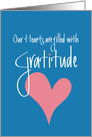 Our Hearts are filled with Gratitude, Blue with Pink Heart card