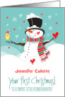 First Christmas Granddaughter Snowman with Bird and Custom Name card