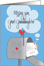 Missing You Great Granddaughter, Mailbox with Red Heart Letters card