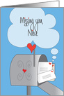 Missing You Niece, Red Heart Stamps on Letters in Mailbox card