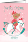 First Christmas for Niece Bear Rocking on Rocking Horse with Santa Hat card