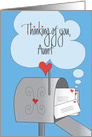 Thinking of You, Aunt with Mailbox, Hearts and Envelopes card