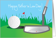 Father in Law Day, for golfer with golf putter & golf ball on green card