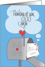 Thinking of You, for Cousin, Mailbox with Envelopes and Hearts card
