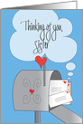 Thinking of You, for Sister, Mailbox with Envelopes card