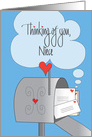 Thinking of You, for Niece, Mailbox with Envelopes card