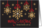 Christmas from Both of Us, Golden Snowflakes on Red Ribbon Bows card