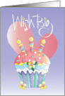 Hand Lettered Birthday Wish Big Decorated Floral Cupcake with Candles card