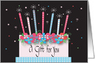Hand Letterered Birthday Gift for You, Abstract Floral Cake & Candles card