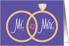 42nd Wedding Anniversary, Overlapping Wedding Rings on Purple card
