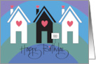 Hand Lettered Birthday from Realtor with Trio of Homes and Hearts card