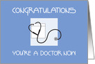 Congratulations to Doctor for New Job, Stethoscope on Blue card
