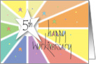 Employee 5th Work Anniversary Colorful Rays and Stars Workiversary card
