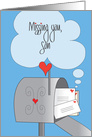 Hand Lettered Missing You Son, Mailbox Filled with Hearts & Letters card