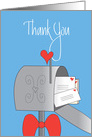 Thank you to Female Mail Carrier, Mailbox with Bow and Hearts card