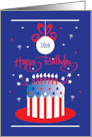 Birthday on Fourth of July Stars and Stripes Birthday Cake Custom Age card