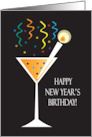 New Year’s Day Birthday, Bubbling Drink with Drink Pick Candle card