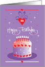 Birthday on Valentine’s with Heart-filled Birthday Cake and Custom Age card