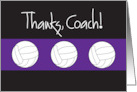 Thanks Coach for Volleyball Coach with Volleyball on Purple and Black card