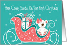 First Christmas for Girl, White Polar Bear in Santa’s Red Sleigh card