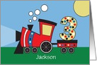 Third Birthday with Train Engine Pulling Three, with Custom Name card