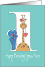 1st Birthday for Great Niece, Giraffe with Heart & Gift card