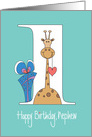 1st Birthday for Nephew, Giraffe with Heart & Polka Dot Gift card