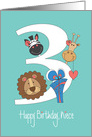 Birthday for Niece, with Giraffe, Zebra and Lion with Large 3 card