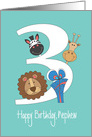 Birthday for Nephew, with Giraffe, Zebra and Lion with Large 3 card