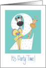 Invitation to 2 Year Birthday Party with Giraffe, Zebra and Gift card